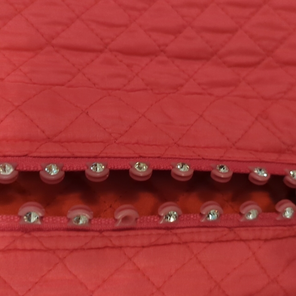 Vintage Quaker Factory Silk Hot Pink Quilted Lightweight Jacket Bling Button M - Picture 10 of 10